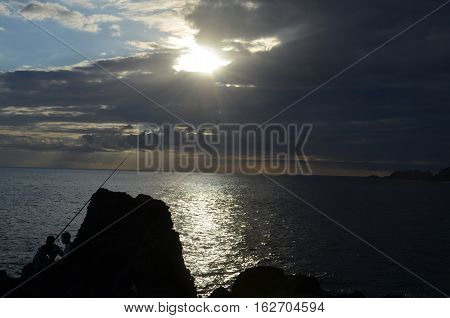 Sky Sunlight Sea Fishing Seaside Rock Black