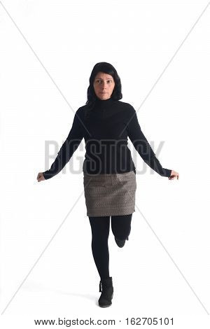 Woman with a lame paw on a  white background color