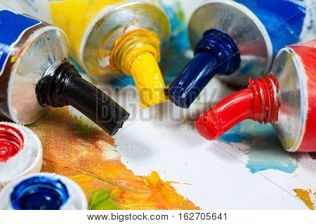 Oil paints art workshop the concept of creativity and art therapy.