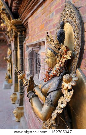 PATAN, NEPAL: Sculpture of the Goddess Mul Chowk at the Royal Palace, Durbar Square