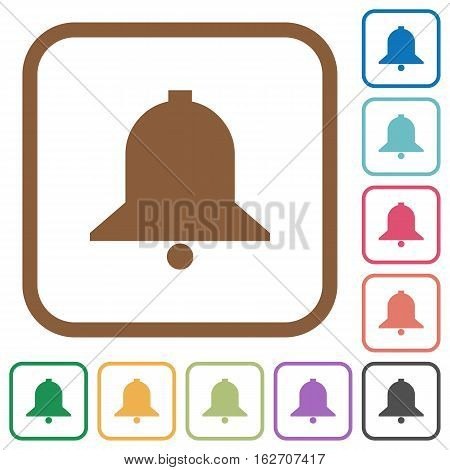 Bell simple icons in color rounded square frames on white background