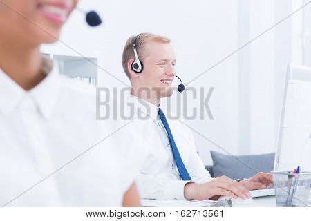 Headphones On Heads Of Telemarketers