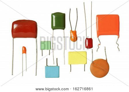 Electronic Capacitors Several Types isolated on white background