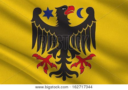 Flag of Orebro is a capital city of Orebro County in Sweden. 3d illustration