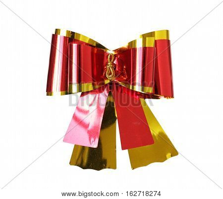 Shiny Ribbon Bow Red Golden isolated on white Background clipping path