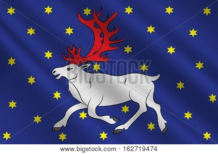 Flag of Vesterbotten is a province in the north of Sweden. 3d illustration