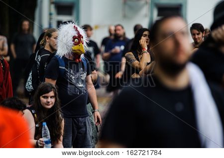 TOLMIN, SLOVENIA - JULY 25TH: MASKED HEAVY METAL FAN ENJOYING THE METALDAYS FESTIVAL ON JULY 24TH, 2016 IN TOLMIN, SLOVENIA