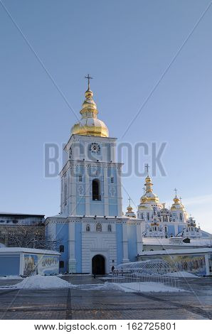 St. Michael's Golden-Domed Monastery on winter morning Kiev Ukraine.