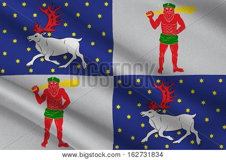 Flag of Norrbotten County in Lappland province of Sweden. 3d illustration