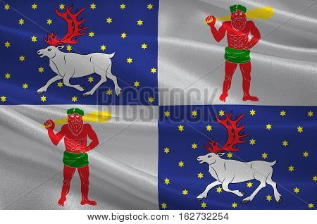 Flag of Norrbotten County in Lappland province of Sweden. 3d illustration