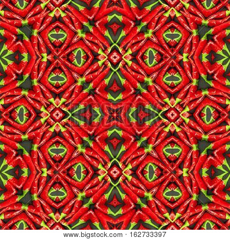 Seamless texture with chilli motif. Printing on the kitchen tablecloth. Decorate the kitchen.