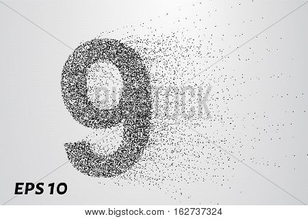 Letter 9 From The Particles. The Letter 1 Consists Of Circles And Points. Vector Illustration
