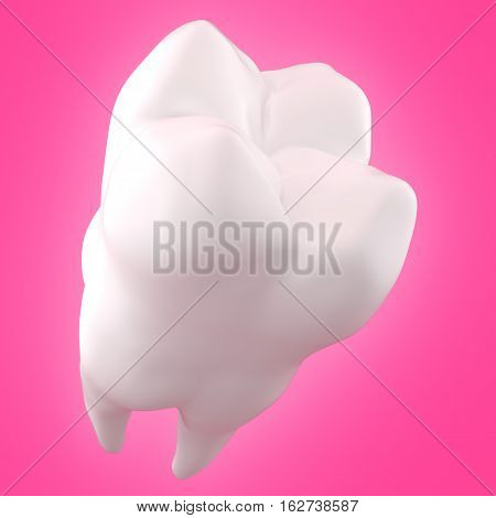 Tooth Realistic Poster. Dental Care. Medicine and Health Concept. Whitening of human teeth. Clipping Path. Isolated on Pink. 3D Illustration
