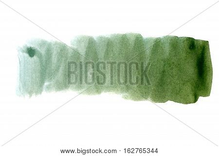 Green background. The gradient transition of color from rich green to light green. Design elements. Painting. Grunge colorful background on watercolor paper.