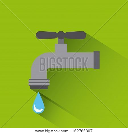 Water tap with drop falling icon over green background. colorful design. vector illustration
