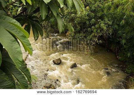 A dirty river flow photo taken in Bogor Indonesia java