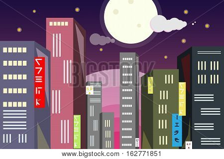 Tokyo surise and moon landscape flat style