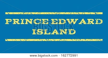 Prince Edward Island watermark stamp. Text caption between horizontal parallel lines with grunge design style. Rubber seal stamp with scratched texture.