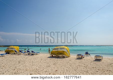 View Of Tourists Enjoying  Baby Beach On Aruba