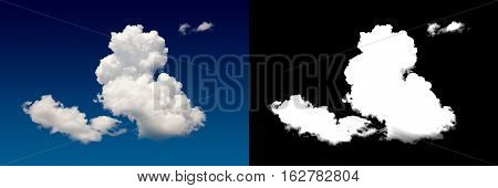 White cloud cut-out mask. Closeup blue sky.