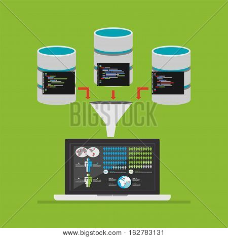 Extract information from database. Data mining concept illustration.