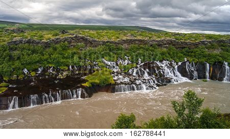 landscape Hraunfossar waterfall on Hvita river Iceland