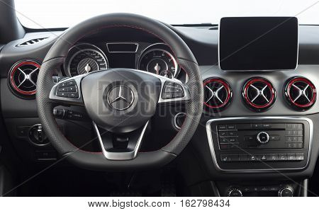 Sankt-Petersburg, Russia October 22, 2016 : Mercedes-Benz CLA 45 2016 AMG interior, test drive on October 22 2016 in Russia.