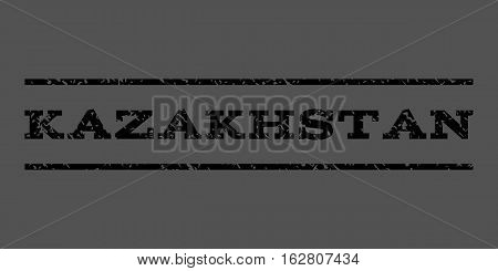 Kazakhstan watermark stamp. Text tag between horizontal parallel lines with grunge design style. Rubber seal stamp with scratched texture. Vector black color ink imprint on a gray background.
