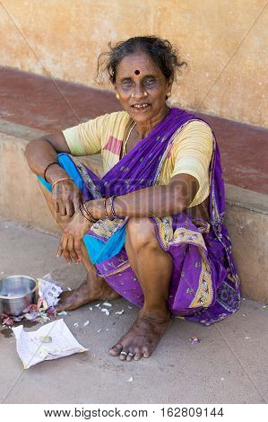 Illustrative image. Pondicherry Tamil Nadu India - July 03 2014. Poor woman worker in small village very hard work for little money roupies
