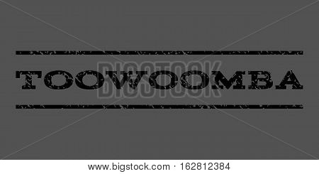 Toowoomba watermark stamp. Text tag between horizontal parallel lines with grunge design style. Rubber seal stamp with dirty texture. Vector black color ink imprint on a gray background.
