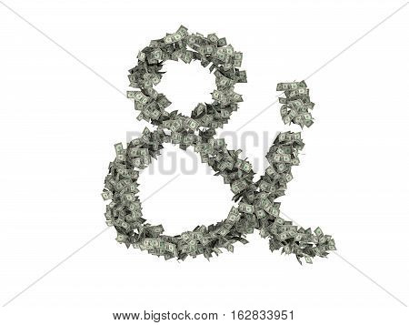digits and characters from dollars. dollars .isolate on white background. 3d rendering