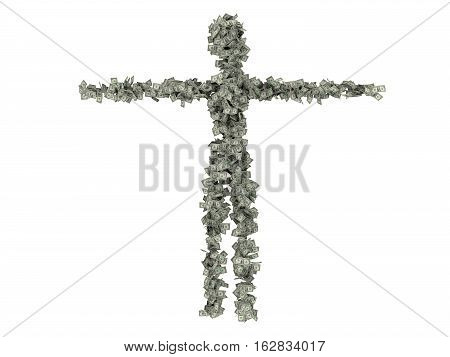 digits and characters from dollars. dollars .isolate on white background. 3d rendering