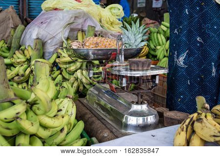 Wholesale bananas market and weighing Kerala India