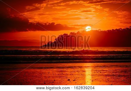 Beautiful sunset on the beach. Time Golden