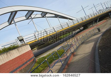 Wolverhampton tram unique and modern bridge in England