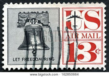 UNITED STATES OF AMERICA - CIRCA 1967: A used postage stamp from the USA depicting an illustration of the Liberty Bell with the inscription Let Freedom Ring circa 1967.