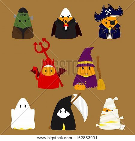 Set of candy corn halloween costumes vector