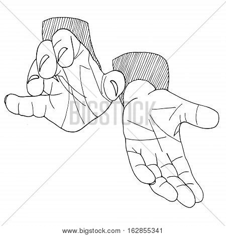 Hands Doodle graphic with ornate pattern. Design Isolated on white.