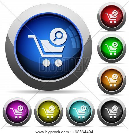 Search cart item icons in round glossy buttons with steel frames