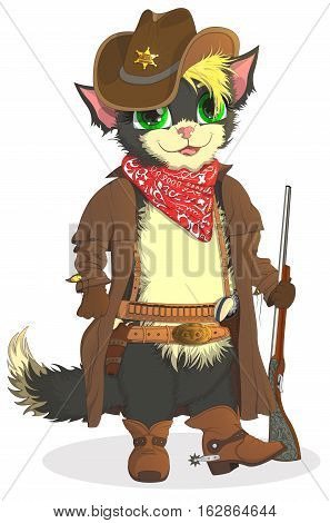 Cat cowboy. Sheriff Wild West, cartoon smile boots