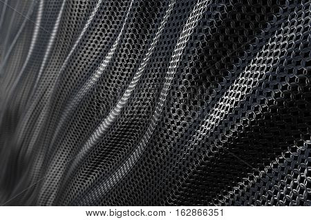 Dark metallic chain armor abstract soft curve background. 3D rendering