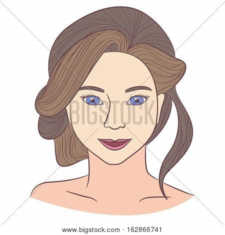 Vector isolated girl with retro hairstyle in vintage colors