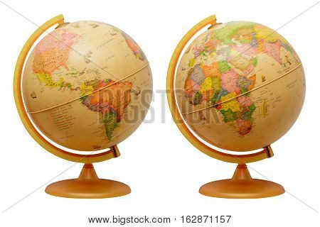 Earth Globe isolated, white background. Map of Earth.