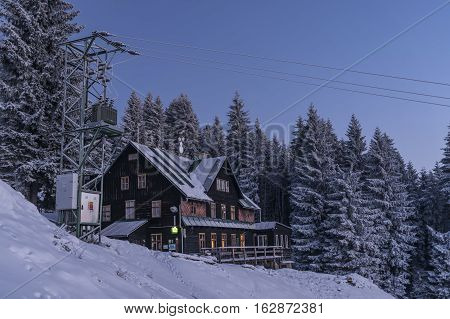 Navrsi Cottage Before Sunrise In Winter Time