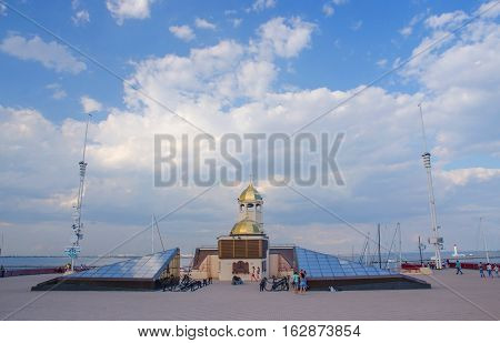 ODESSAUKRAINE - AUGUST 15: St.Nicholas orthodox church at Odessa sea port on August 15 2016 in OdessaUkraine.Saint Nicholas is the patron saint of sailors merchants archerschildren brewers pawnbrokers and students
