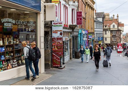Shops At The Royal Mile In Edinburgh, Scotland
