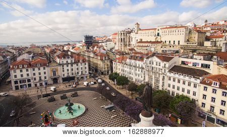 Aerial View of Dom Pedro IV Square in Rossio, Lisbon, Portugal