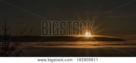 Sunrise In Jeseniky Mountains In Christmas Time Near Kralicky Sneznik Hill