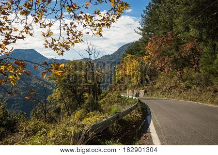 Scenic Mountain Autumn Landscape Near  Village Langadia, Peloponnese, Greece