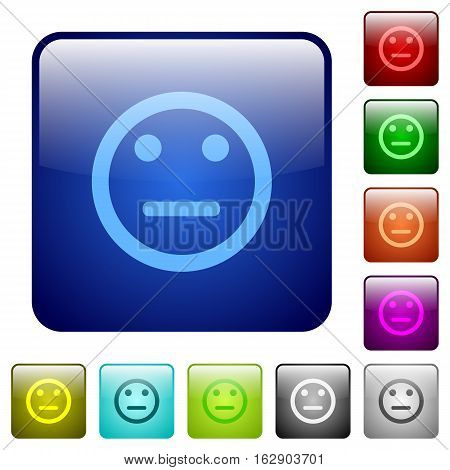 Neutral emoticon icons in rounded square color glossy button set